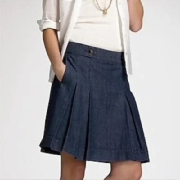 J. Crew Dresses & Skirts - JCrew Retro Chambray Pleated Circle Wendy Skirt Pockets Size 6